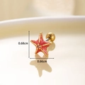 Starfish titanium stud earring in gold with red enamel finish and size dimensions - Gold Base Red Starfish