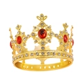 Golden crown cake topper with sparkling red oval gemstones and clear crystals on white background - 8-Point Diamond Crown / Gold + Red Stone