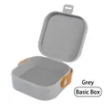 Scatola portagioie quadrata grigia portatile con manico in pelle arancione e coperchio aperto - Scatola base / Grigio