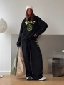 Women's black oversized hoodie and jogger sports set with neon embroidery and tote bag - S / Black