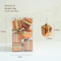 Set of 12 orange glossy Christmas gift box ornaments with golden glitter ribbons - Bronze Gift Box / 12pcs