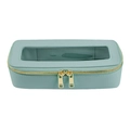 Sky blue makeup pouch with transparent window and gold double zippers in textured faux leather - Rectangle / Pale Blue