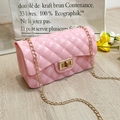 Pink jelly shoulder bag with quilted pattern, gold chain strap and turn-lock closure - Pink (Chain Strap)