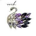 Elegant swan brooch with gold plating and colorful crystals on a white background - Gradient Purple Swan Style (X0270)