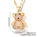 Luxe teddy bear pendant necklace in gold finish with micro-pave pink crystals - Gold/Pink Zirconia
