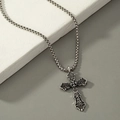 Collier croix vintage pour homme en argent vieilli avec une chaîne de style boîte chic - 50+7cm / Argent Antique