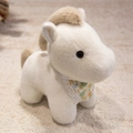 Niedliche weiße Plüschpony-Puppe mit brauner Mähne und floralem Spitzen-Latz - 16cm Schlüsselanhänger / Creme