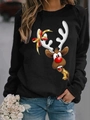 Detailed close-up of a Christmas reindeer print on a black long-sleeve sweatshirt - S / Tops / Black