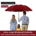 Classic red 10-rib manual folding umbrella with a large 130cm canopy for 2-3 people - 10-Rib Manual Oversized / XL Wine Red