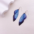 S925 silver blue gradient cicada wing earrings with ethereal translucent finish - Blue Purple Silver Foil