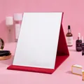 Large red portable folding tabletop makeup mirror with 21x15cm waterproof cover - Waterproof PU Leather Style / Large 21x15cm / Red