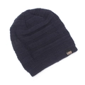 Dettaglio del berretto in maglia spessa con trama a coste e etichetta LEDS - Taglia unica / Blu navy