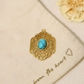 Vintage bohemian stainless steel pendant with sky blue turquoise in golden hollow setting - Pendant Only (Without Chain)-Sky Blue Oval Hollow (SAC23061907)