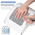 White nail dust collector with 4 fans and silver drill pen for professional manicure - 838-4-US Plug