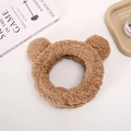 Detail of khaki plush headband with cute bear ears for skincare and makeup routines - Bear Hairband / Khaki