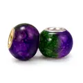 DIY charm beads with purple and green marble resin texture and large silver metal core - Purple Green Splash