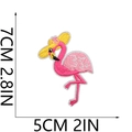 Close-up of pink flamingo embroidery patch with 7cm height and 5cm width dimensions - Style 10 - Summer Flamingo