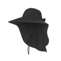 Detail view of quick-dry sun hat featuring mesh side vents and long protective neck flap - M (56-58cm) / Black Bow