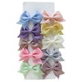 Set of 10 colorful grosgrain ribbon bow hair clips for baby girls in pastel shades - Style 34