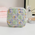 Quilted floral coin purse with purple flower pattern and zipper for women - Green Plaid Floral