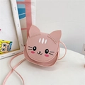 Pink cartoon cat crossbody bag for kids featuring 3D ears and a cute feline face - Pink
