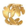 Adjustable gold plated stainless steel ring with fan shaped petal design and metal texture - 18K Gold Plated Ginkgo Leaf