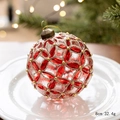8cm red and silver patterned Christmas glass ball ornament with gold beads and twine - Red Silver Petal Texture Style (Style A)