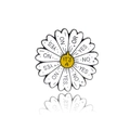 Broche de margarita esmaltada con pétalos giratorios 'Yes No Or' en plata y blanco - Broche Margarita Yes or No
