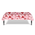 Tovaglia rosa di San Valentino con motivi a cuori rossi vari su sfondo bianco - Tovaglia con Stampa a Cuore
