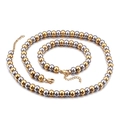 Elegante conjunto de collar y pulsera de cuentas de acero de titanio bicolor oro y plata - Juego Bicolor Oro y Plata (KS100510-Z)