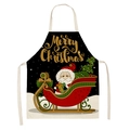 Tablier de Noël en lin avec imprimé doré Joyeux Noël et Père Noël sur fond noir - 47*38cm (Taille Enfant) / Père Noël en Traîneau (AP-52009)