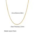 Detailed 60cm golden stainless steel wheat chain showing 2.5mm thickness specifications - Flower Basket Chain