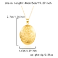 Oval gold locket necklace with floral engraving and detailed product dimensions - Stainless Steel / Embossed Floral Oval / Gold