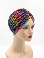 Rainbow leopard print pleated turban hat with twisted knot design for women - One Size / Rainbow Leopard