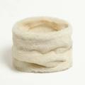 Close-up of cream faux rabbit fur neck warmer showing soft plush texture and high density - Beige