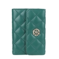 Portacarte a fisarmonica in pelle verde scuro con trapuntatura a rombi e logo dorato - Verde
