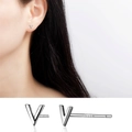 Minimalist S999 sterling silver V-shape stud earring with high polished finish - V-Shape Stud Earrings