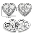 Silver stainless steel heart locket pendant with relief patterns and size dimensions - A117-Cross/Tree of Life