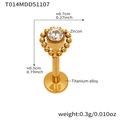 Titanium alloy labret stud with zircon inlay in golden finish showing detailed dimensions - Gold Lip Stud (T014)