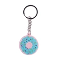 Portachiavi a forma di ciambella in PVC rosa e blu con granella colorata e anello - Azzurro