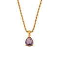 Collana a catena a fune dorata con un brillante ciondolo in pietra viola a goccia - Zirconia Viola Scuro