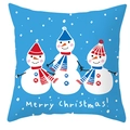 Detail of blue Christmas pillowcase with white snowflakes and three cartoon snowmen pattern - Blue Snowman Background Merry Christmas