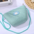 Mint green woven crossbody bag with daisy embroidery patch and matching rope strap - 19*14*5cm / Large Shell Bag Blue Daisy / Blue