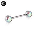 G23 titanium nipple barbell with shimmering aurora opal stones and internal threads - AB Color Zirconia
