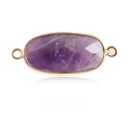 Faceted oval amethyst gemstone connector in a gold-plated frame for DIY jewelry - Amethyst Gold