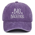 Close-up of Big Brother embroidery on vintage washed purple cotton baseball cap - Purple