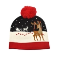 Detailed close-up of a Christmas knit hat with festive reindeer patterns and a red pompom - M(54-58cm) / Color Block Christmas Reindeer Sleigh (8#)