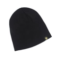 Detalle de un gorro de punto negro con un pequeño logo de corona dorada sobre fondo blanco - Talla única / Negro