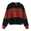 Maglione polo in maglia a righe blu navy e arancione con maniche lunghe - S / Blu Navy e Arancione Caramelo
