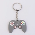 Grey silicone game controller keychain with colorful buttons and silver metal ring - Gray